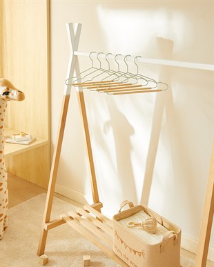 6lı Ahşap Destekli Mat Mint Renk Kauçuk Kaplamalı Metal Çocuk Giysi Askısı 18 x 32 x 0.3 cm