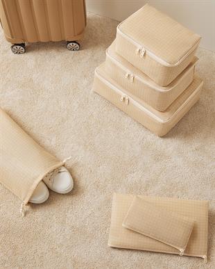 6lı Bej Pötikare Bavul İçi Düzenleyici Set
