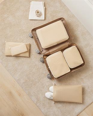 6lı Bej Pötikare Bavul İçi Düzenleyici Set