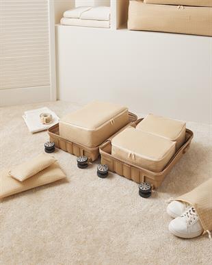 6lı Bej Pötikare Bavul İçi Düzenleyici Set