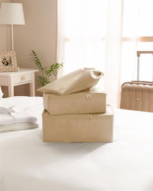 6lı Bej Renk Bavul İçi Düzenleyici Set