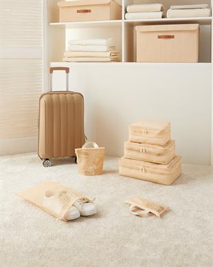 6lı Bej Renk File Bavul İçi Düzenleyici Set