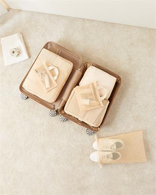 6lı Bej Renk File Bavul İçi Düzenleyici Set