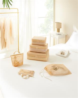 6lı Bej Renk File Bavul İçi Düzenleyici Set