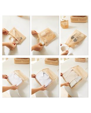 6lı Bej Renk File Bavul İçi Düzenleyici Set