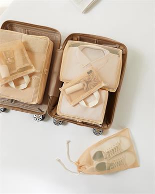 6lı Bej Renk File Bavul İçi Düzenleyici Set