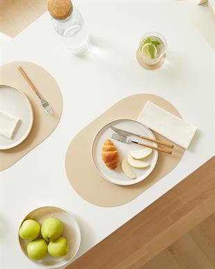 6lı Bej/Taş Renk Suni Deri Amerikan Servis Set 45 x 30 cm