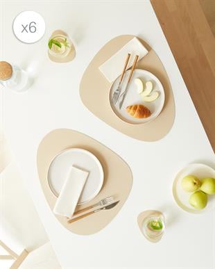 6lı Bej/Taş Renk Suni Deri Amerikan Servis Set 45 x 36 cm