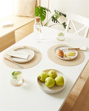 6lı Bej/Taş Renk Suni Deri Amerikan Servis Set Ø 36 cm