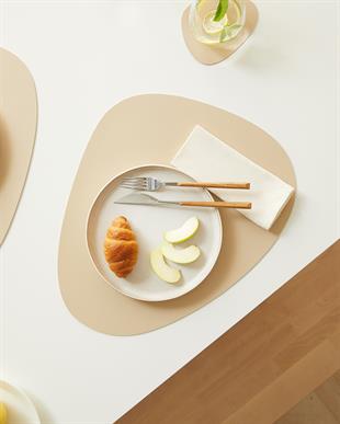 6lı Bej/Taş Renk Suni Deri Amerikan Servis Set 45 x 36 cm