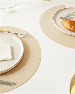 6lı Bej/Taş Renk Suni Deri Amerikan Servis Set Ø 36 cm