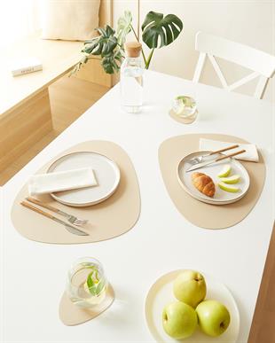 6lı Bej/Taş Renk Suni Deri Amerikan Servis Set 45 x 36 cm