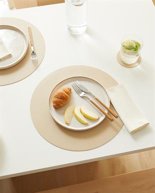 6lı Bej/Taş Renk Suni Deri Amerikan Servis Set Ø 36 cm