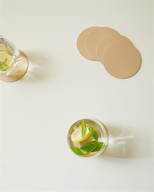 4lü Bej/Taş Renk Suni Deri Bardak Altlığı Ø 10 cm