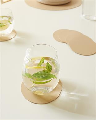 4lü Bej/Taş Renk Suni Deri Bardak Altlığı Ø 10 cm