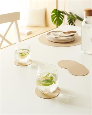 4lü Bej/Taş Renk Suni Deri Bardak Altlığı Ø 10 cm