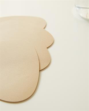 4lü Bej/Taş Renk Suni Deri Bardak Altlığı 13 x 11.5 cm