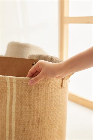 6lı Çizgili Jüt Sepet Set