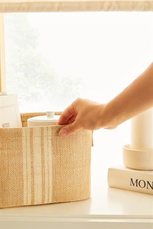 6lı Çizgili Jüt Sepet Set