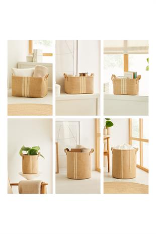 6lı Çizgili Jüt Sepet Set