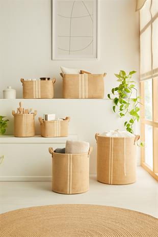 6lı Çizgili Jüt Sepet Set