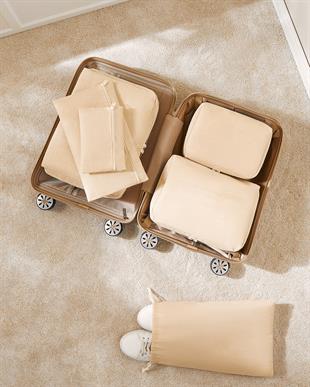 6lı Jüt Keten Kumaş Bavul İçi Düzenleyici Set