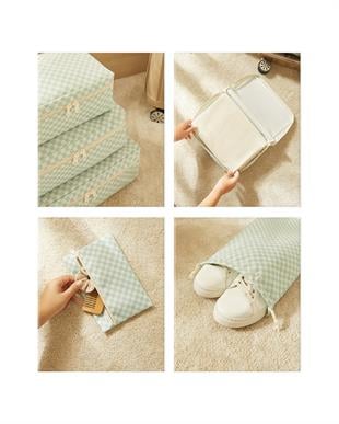 6lı Mint Dama Desen Pamuklu Bavul İçi Düzenleyici Set