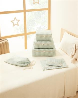 6lı Mint Dama Desen Pamuklu Bavul İçi Düzenleyici Set