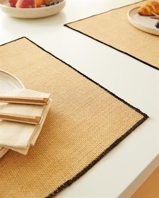 6lı Siyah Dikiş Detaylı Jüt Amerikan Servis 45 x 35 cm