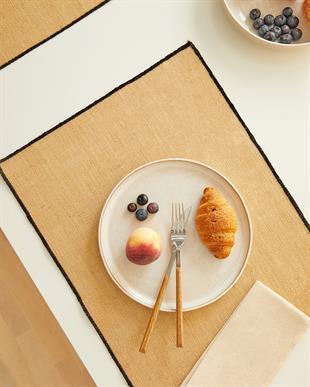 6lı Siyah Dikiş Detaylı Jüt Amerikan Servis 45 x 35 cm