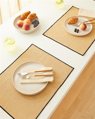 6lı Siyah Dikiş Detaylı Jüt Amerikan Servis 45 x 35 cm