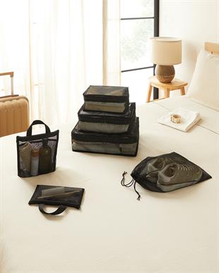 6lı Siyah Renk File Bavul İçi Düzenleyici Set