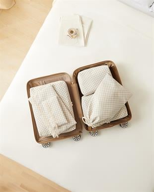 6lı Gri Dama Desen Pamuklu Bavul İçi Düzenleyici Set