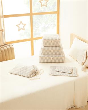 6lı Gri Dama Desen Pamuklu Bavul İçi Düzenleyici Set