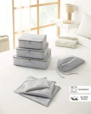 7li Yıkanabilir Gri Renk Paraşüt Kumaş Bavul İçi Düzenleyici Set
