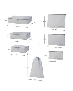 7li Yıkanabilir Gri Renk Paraşüt Kumaş Bavul İçi Düzenleyici Set