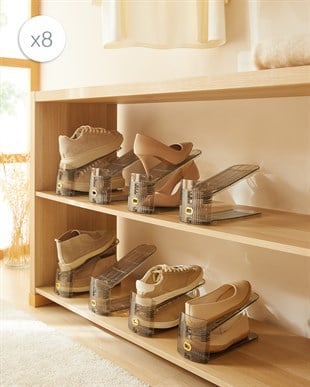 8li Ayarlanabilir 3 Kademeli Şeffaf Antrasit Ayakkabı Düzenleyici 26 x 11.5 x 19.5 cm