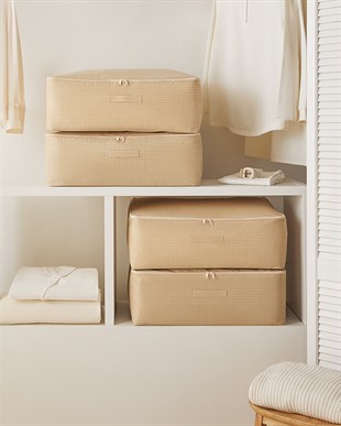8li Büyük Boy Bej Pötikare Baza Altı Hurç Set 62 x 46 x 22 cm