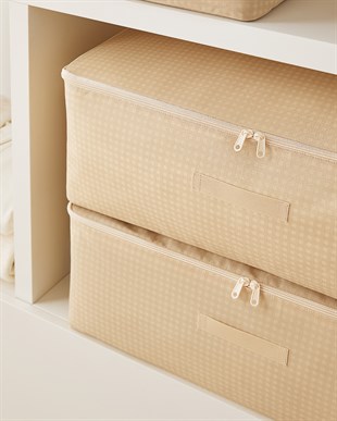 8li Büyük Boy Bej Pötikare Baza Altı Hurç Set 62 x 46 x 22 cm