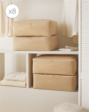 8li Büyük Boy Bej Pötikare Baza Altı Hurç Set 62 x 46 x 22 cm