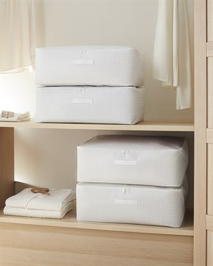 8li Büyük Boy Gri Pötikare Baza Altı Hurç Set 62 x 46 x 22 cm