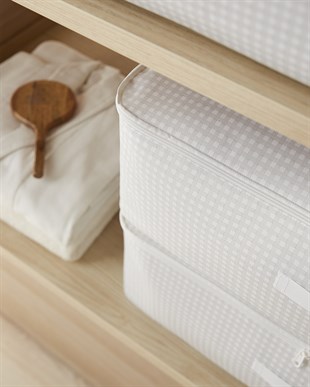 8li Büyük Boy Gri Pötikare Baza Altı Hurç Set 62 x 46 x 22 cm
