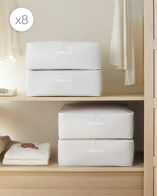 8li Büyük Boy Gri Pötikare Baza Altı Hurç Set 62 x 46 x 22 cm