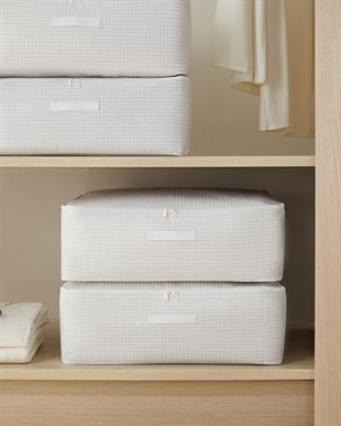 8li Büyük Boy Gri Pötikare Baza Altı Hurç Set 62 x 46 x 22 cm