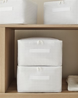 8li Küçük Boy Gri Pötikare Hurç Set 30 x 22 x 18 cm
