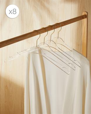 8li Şeffaf Akrilik Giysi Askısı 21.5 x 38.5 x 1 cm