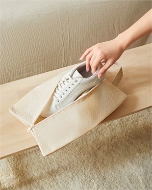 Bej Balıksırtı Ayakkabı Düzenleyici Taşıma Çantası 22 x 40 x 9 cm