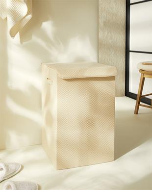 Bej Balıksırtı Çamaşır Kutusu 36 x 36 x 56 cm