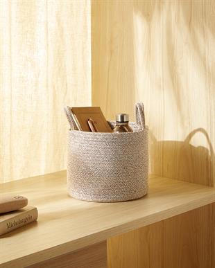 Bej Kırçıllı Pamuklu Halat Sepet 26 x 22 cm