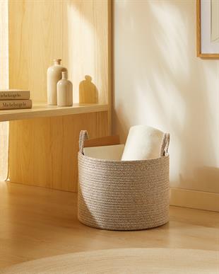 Bej Kırçıllı Pamuklu Halat Sepet 35 x 27 cm